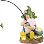 TERESA'S COLLECTIONS Resin Outdoor Statue with Solar Outdoor Lights for Garden Decor,Garden Gnome Fishing for Outside,Garden Sculptures & Statues for Yard Porch Patio Lawn, Dad Gifts 8.9"