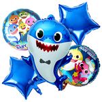 Propsicle Birthday Baby Shark Decorations Foil Blue Balloon Pack of 5 Set For Baby Shark Theme Kids Party Prince Kids Helium Foil Balloon Item.