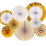 8 Pack Mix Hanging Paper Flowers Party Fan Tissue Paper Fan Festival Party Wedding Home Birthday Decor, 6X Fan-Glitter Gold