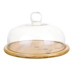 Kichvoe Glass Cake Stand with Dome, Round Wood Server Cake Stand with Glass Dome Wooden Cheese Dome Cake Stand with Dome Covered Platter-26 * 12CM/10.2 * 4.7In