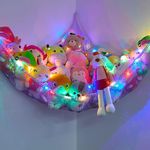 MHJY Toy Hammock Stuffed Animals Toy Storage Net with LED Light Large Corner Hanging Soft Cuddly Plush Mesh Organizer with Remote Control 8 Kinds of Llight Mode for Kids Nursery Bedroom