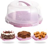 Buzztrove - Large Size | Cake Carrier with Handle | 15cm Tall Cake Storage Container with Airtight lid | Cake Storage Box with 4X Locking Lid for Cakes, Cupcakes, Pies & Pastries. (Pink)