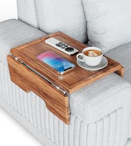 Sofa Armrest Tray – Acacia | Couch Arm Table - Clip-On Couch Desk Sofa Arm Tray - Pale Honey