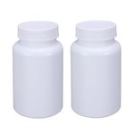 2 Pcs 200ml White Plastic Pill Bottles Empty Medicine Storage Containers Portable Vitamin Tablet Case Refillable Solid Powder Dispenser Holder with Screw Cap