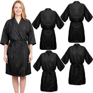WUWEOT 4 Pack Salon Client Gown Robes Cape, Waterproof Hair Dye Cape, 43 Inch Long Black Soft Kimono Style Barber Smock for Hair Stylist with Adjustable Tie to Hair Cutting, Hair Coloring