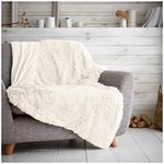 HUG & SNUG Sherpa Fleece Blanket Throws For Sofas Large Double Bed, Luxury Warm Fuzzy Faux Fur Fluffy Blanket For Bed Couch & Sofas Settee, 150 x 200 Cm, Cream