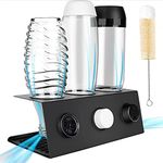 AMSAMOTION Bottle Holder Compatible with SodaStream and Common Water Bottles, 3 Stainless Steel Drip Holder, Drip Rack, Silicone Protection Rings, Drying Mat, Bottle Brush, Lid Holder