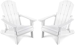 Stoog Folding All-Weather Adirondack Chairs Set of 2, 400 lbs Support, Outdoor Plastic Adirondack Chair, Looks and Feels Like Wood for Garden, Lawn, Deck, Pool, White