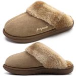 jiajiale Women's Cushion Support Slippers Ladies Scuff Orthotic Plantar Fasciitis Slipper With Soft Memory Foam Cozy Winter Warm Fluffy Suede House Shoes Indoor Outdoor Hard Rubber Sole Brown UK5