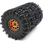 HOBBYSOUL RC Soft Sticky 1.9 Mud Slingers Tires 120mm & 1.9 Beadlock Wheels Orange Black Rims, 1.9 Crawler Tires and Wheels for 1/10 rc Crawler Traxxas TRX4 Axial SCX10 Gen8, (4-Pack)