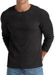 NITAGUT Mens Waffle Crewneck Shirts Slim Fit Long Sleeve Casual T-Shirt,Black, Large