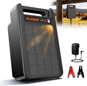 Solar Electric Fence Charger 10 Miles, 0.20J Solar Powered Fence Energizer with 5W Panel & 10400mAh Battery, Portable Electric Fence Kit for Livestock, Chicken, Dog & Garden Protection, Day/Night Mode