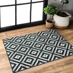 Lahome Boho Moroccan Throw Rug 2x3 Small Rugs for Entryway Black and White Kitchen Rugs, Trellis Non Slip Low Pile Stain Resistant Printed Indoor Floor Entry Rugs for Bathroom Sink Front Door