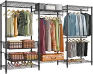 VIPEK V10 Wire Garment Rack 5 Tiers Heavy Duty Clothes Rack with 4 Hanging Rods, 6 Wire Shelves & 2 Slid Storage Baskets, Large Size Clothing Rack 85.8" W x 15.7" D x 70.5" H, Max Load 800 LBS, Black