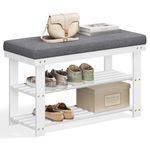 SONGMICS Bamboo Shoe Bench, 2-Tier Shoe Rack, 11.4 x 28 x 19.3 Inches, White and Gray ULBS604W01