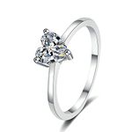 Bishilin Silver Sterling Rings for Women, Engagement Rings Women with 0.5ct Moissanite Hearts Rings Size K 1/2