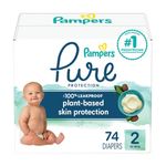 Pampers Diapers Size 2, 74 Count - Pampers Pure Protection Disposable Baby Diapers, Hypoallergenic and Unscented Protection, Super Pack (Packaging & Prints May Vary)