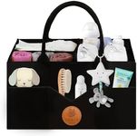 TOULLY Washable Nappy Caddy Organiser with Detachable Compartments, Diaper Caddy, Changing Table Organiser, Nursery & Car Use, Newborn Baby Boy & Girl Essentials (Black)