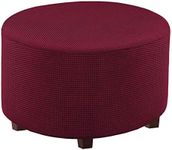 MOVKZACV Round Ottoman Slipcover Footstool Protector Covers Storage Stool Ottoman Covers Stretch with Stretch Bottom, Textured Checked Jacquard Fabric Machine Washable