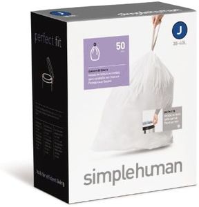 simplehuman Code J, Custom Fit Bin Liners, 50 Liners, White, 30-45 L