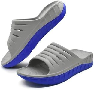 GPOS Mens Sport Recovery Sandals Plantar Fasciitis Thick Cushion Slides Sandals Lightweight Comfort Orthotic Open Toe Slippers Grey Blue Size 7