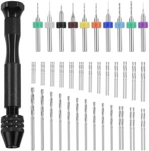 Mardatt 57Pcs Hand Drill Bits Set Pin Vise Hand Drill Manual Mini Drill Press Vise Micro Twist Drill Bits Pin Vise Woodworking Hand Mini Drill for Resin Polymer Clay Craft(0.1-1mm PCB Drill)