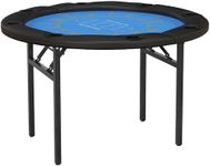 Soozier Poker Table Foldable, 47" Round Blackjack Casino Texas Holdem Poker Game Table for 8 Players with Cup Holders, Blue and Black