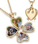 Nobelook Personalized Love Heart Locket Necklace That Holds 4 Photos Customizable Pendant Charms For Women Gold Plated Vintage Necklace for Mother Christmas Birthday Gift Chain Length 31.49" Adjustable (Gold - 4 photos)