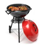 R RUNILEX 17 inch wide portable Charcoal kettle Trolley Barbecue Grill Outdoor Camping Travel Heavy Duty Two Wheeled Tripod BBQ Charcoal Grill (Red&Black)