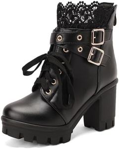 MEOTINA Goth Platform Boots Chunky High Heels Ankle Boots Lace Buckle Gothic Cosplay Booties Zipper Punk Shoes, Buckle Black, 9