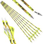 30 Inch Archery Carbon Arrows 500 Spine Camo Carbon Arrow Shaft Hunting Arrows with 2” Plastic Vanes and Field Points Target Practice Arrows for Compound and Recurve Bow (yellow white, 12 pcs)