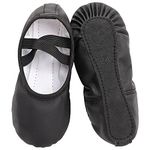 tanzdunsje Ballet Shoes Girls Leather Ballet Dance Slipper Full Leather Sole Ballet Flats for Kids Toddler Child Women Adults (Black, Numeric_6，EU22)