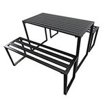 Outsunny Outdoor 3 PCs Metal Picnic Table and 2 Benches Set Dining Trestle Beer Table Patio Garden Furniture Black