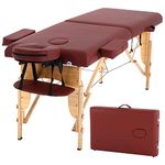 ACi Massage Table Lash Bed Spa Bed Pu Portable Massage Bed Adjustable Height 2 Fold W/Free Carry Case Foldable Lightweight Wax Table Eyelash Bed Tattoo Bed with Head Rest Arm Sling (Brown) - Wood