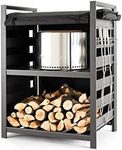 Solo Stove Station – 4.4ft Black Aluminum Firewood Rack with UV-Coated Cover, Two-Shelf Outdoor Storage for Fire Pit Logs, Tools & Accessories