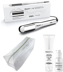 L'Oréal Professionnel - Lisseur Steampod 4.0 Fer Lisser Lisseur + Crème Cheveux Epais 150 ml + Serum de lissage 50 ml + Trousse Blanche Glossy