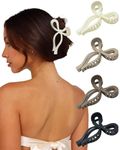 4 PCS Bow Hair Clips Claw Clip for Women Nonslip Large Thin and Thick Strong Hold Bows (Black+Light Brown+Off-White+Dark Brown) Butterfly Matte Black Cute Medium Long Curly Elegant Styling Accessories girls