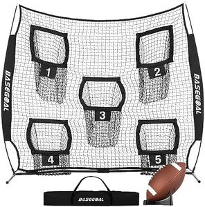 BaseGoal Football Nets for Throwing,Football Target,Quarterback Training Equipment with 5 Target Pockets for Improving Football Accuracy Throwing-8 x 8 ft or 6 x 6 ft Nets (7 x 7 Ft Black + Ball)