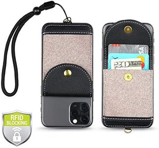 Cell Phone Wallet for Back of Phone with Wrist Strap, Stick On Wallet Credit Card ID Holder with RFID Protection Compatible with iPhone, Galaxy & Most Smartphones and Cases