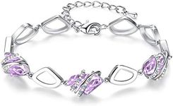 Leafael Wish Stone Link Charm Bracelet with Alexandrite Light Purple Birthstone Crystal for June, Silver-tone, 7"+2"