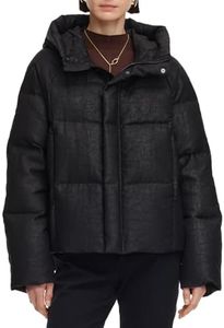 GOELIA 18MM Gambiered Canton Gauze Hooded Unisex Goose Down Jacket for Women Women's Xiang Yun Silk Winter Zip-Up Hooded Puffer Jacket Coat Women's Quilted Casual Baggy Long Sleeve Jackets Outerwear