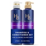 Hair Biology Silver & Glowing Shampoo and Conditioner Set with Biotin for grey or color treated hair, 760 mL Total (380 mL Each)