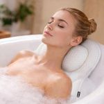 Fineway Bath Pillow - Breathable 3D Mesh Bath Pillow for Head and Neck with 6 Suction Cups, Hanging Hook and Air Mesh Technology - Ergonomic Design Bath Cushion Pillow for Bathtub - White