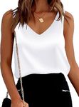 Mawor Satin Tank Tops for Women Loose Fit Sleeveless V Neck Cami Camisole Blouses Shirt Top, 935_white, Medium