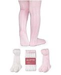 LA Active Baby Tights - 2 Pairs - Non Skid/Slip Cable Knit (White & Pink, 0-3 Months)