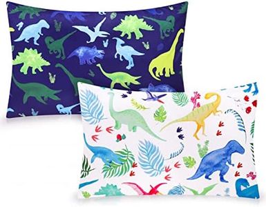 Toddler Pillowcase, Kids Pillow Cover for Sleeping, 2 Pack Dinosaur Set Fit Pillow Sized 13"x 18" Or 14"x19", 100% Silky Soft Microfiber, Envelope Closure, Baby Travel Pillowcase for Boys Girls