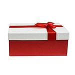 Emartbuy Gift Box, 28 x 18 x 13 cm Red Box with Cream Lid and Satin Decorative Bow Ribbon