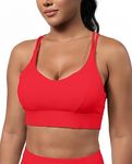 Grace Form Sports Bra for Women Strappy Medium Support Push Up Padded Sports Bra for Running Workout Bra Yoga Bra Red