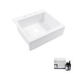 Parker Fireclay Quick-Fit Drop-In Farmhouse Kitchen Sink and Care Kit, 26" Crisp White Single Bowl with 3 Holes