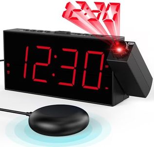 Réveil Vibrant à Grand Affichage à LED pour Sourd et Gros Dormeur, Reveil Projecteur Plafond, Réveil Numérique pour Chambre, 180° Horloge Projecteur avec Charge USB, Variateur d'Intensité, 12/24 H